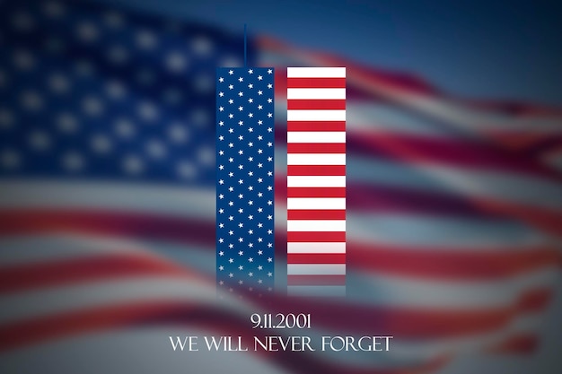 День патриота Силуэты башен-близнецов на фоне флага США