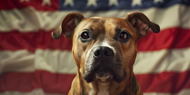 Patriot dog wearing a US flag background Ai Generated