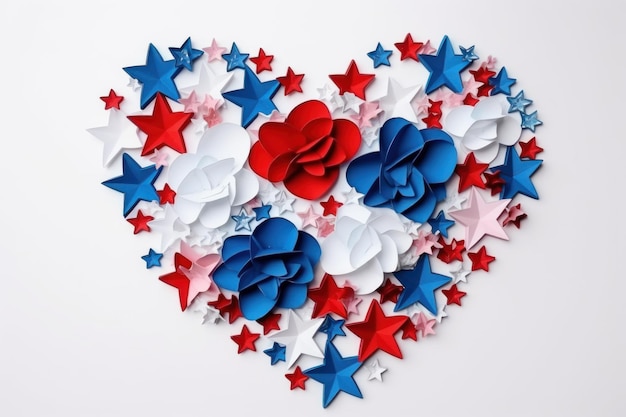 Фото День патриотов 911 звезды и цветы в цветах американского флага в форме сердца