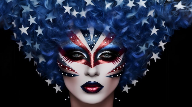 倫☜♥☞倫 Patriotic Independence Day face paint. Red, white and blue eye swirl  with stars. .♡♥♡♥♡♥Love☆it