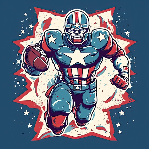 Patriotic american football cartoon character process art tshirt design AI Generated