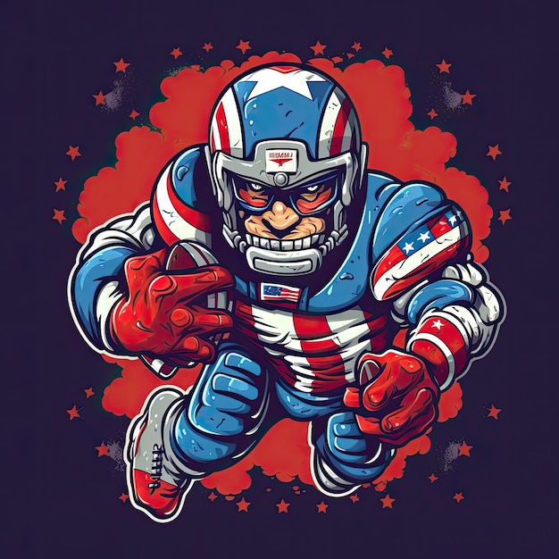 Patriotic american football cartoon character process art tshirt design AI Generated