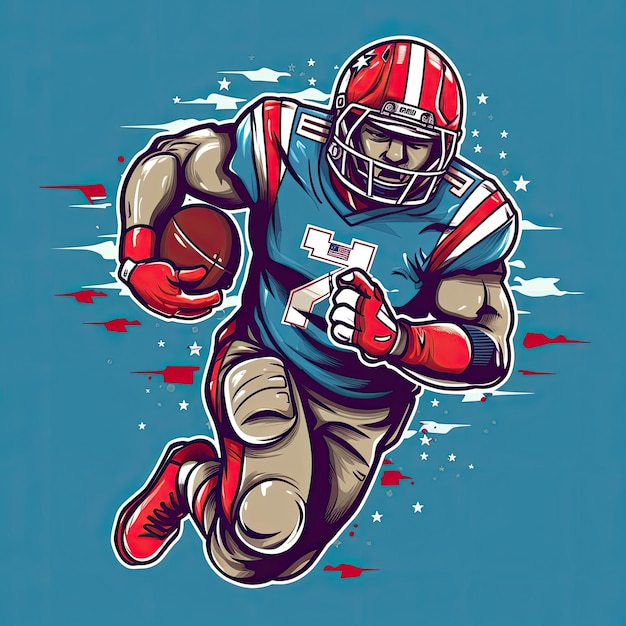 Patriotic american football cartoon character process art tshirt design AI Generated