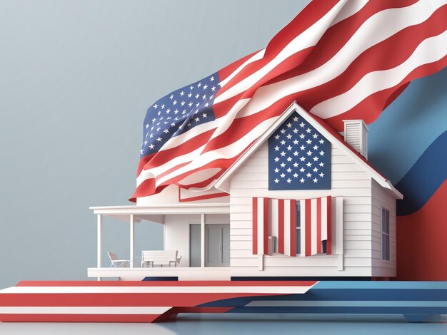 Photo patriotic charm american flag adorning a modern farmhouse veranda
