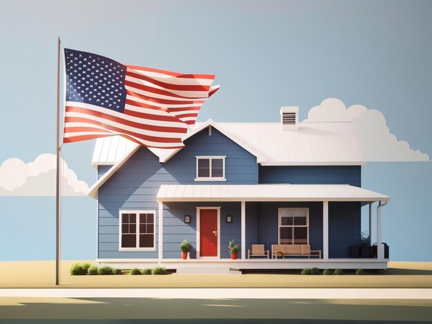 Photo patriotic charm american flag adorning a modern farmhouse veranda