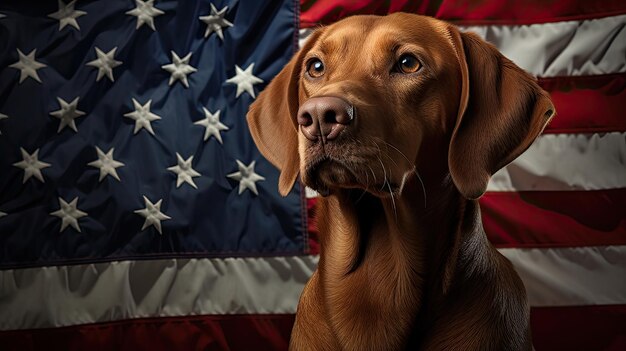 Patriotic dog with flag