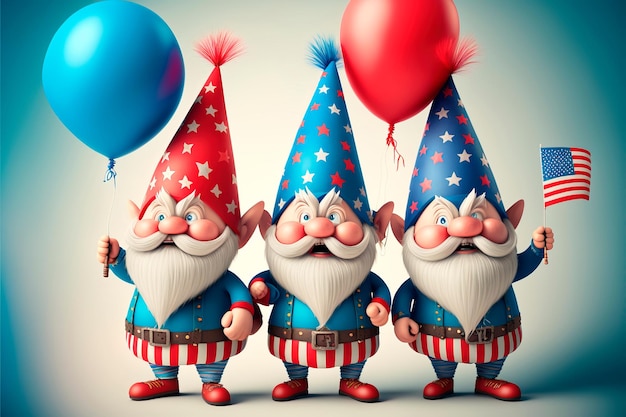 Patriotic gnomes celebrate Independence Day