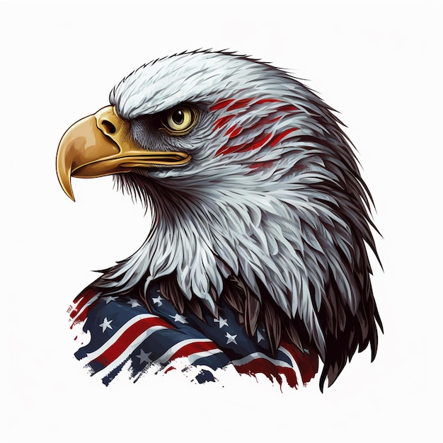 Photo patriotic head eagle with soldier helmet and american flag in white background generative ai