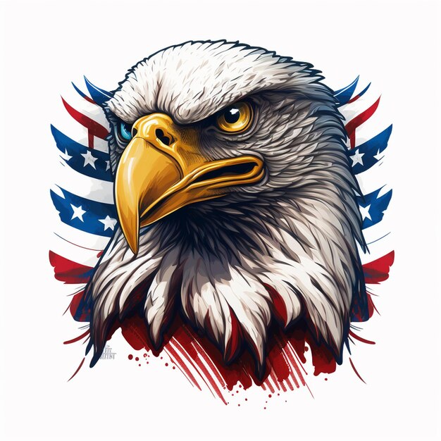 Photo patriotic head eagle with soldier helmet and american flag in white background generative ai