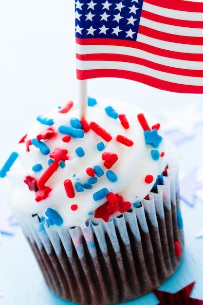 Patriotic holiday cupcakes decorated for july 4th.