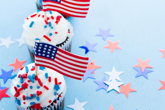 Patriotic holiday cupcakes decorated for july 4th.