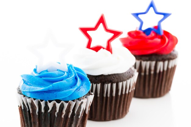 Patriotic holiday cupcakes decorated with stars.