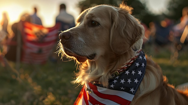 Foto patriotic pooch dog met amerikaanse vlag bandana