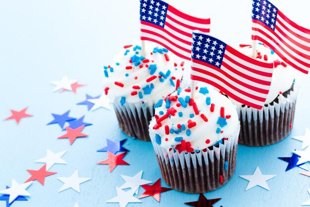 Patriottische vakantie cupcakes ingericht voor 4 juli.