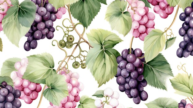 PATRON DE UVAS ESTILO AGUARELA CON FONDO BLANCO