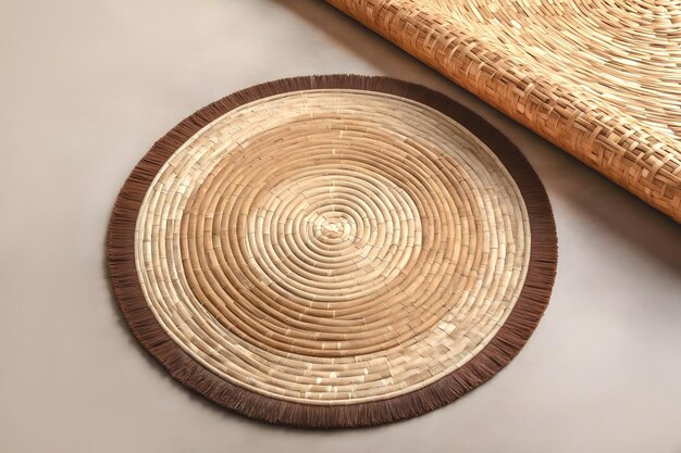 Patroon en textuur van rond tapijt van bamboe en stro