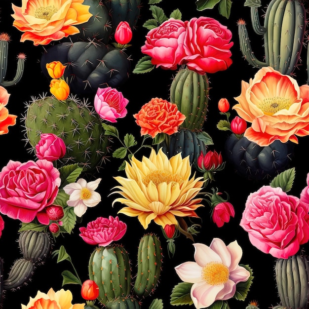 Patroon in cactusstijl met bloemen