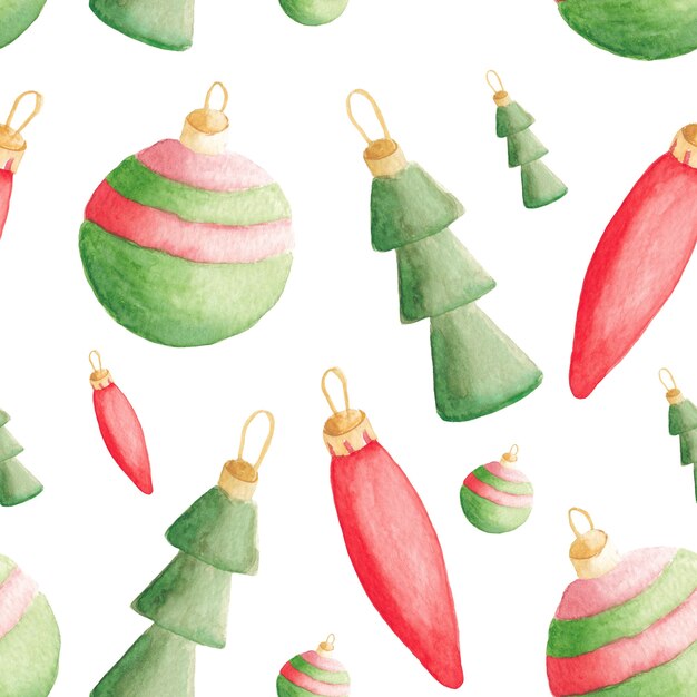 Patroon kerstdecoratie, aquarel kerstballen