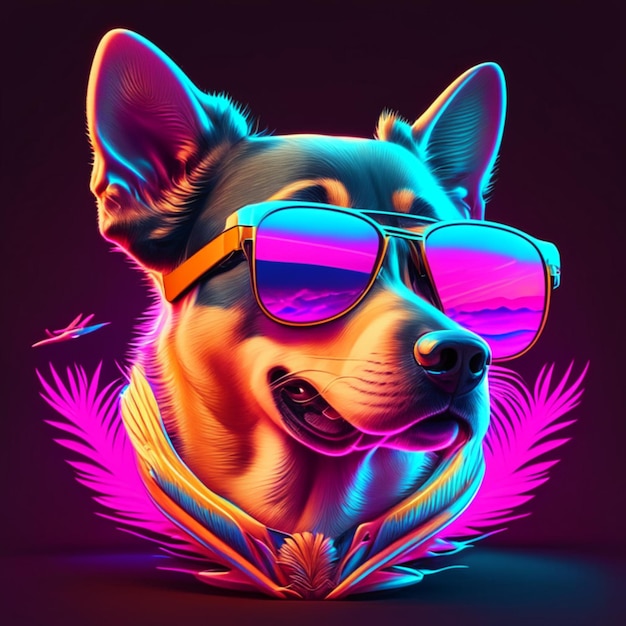 Patroon ontwerp hond hond dragen van een zonnebril met tropisch strand AI Generative