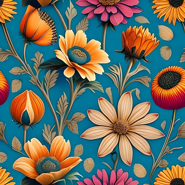 Patroon van mooie bloemen vintage stijl generatieve AI