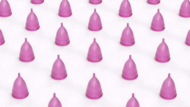 Patroon van roze menstruatiecups op wit.