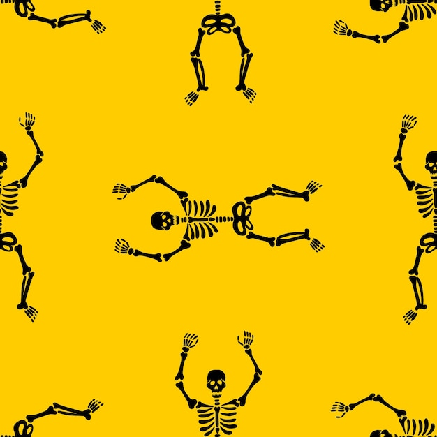 Patroon van skeletten op een gele achtergrond