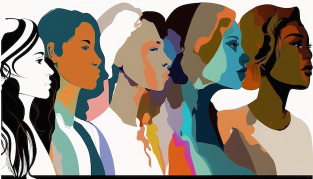 Patroon vrouwen verschillende nationaliteiten illustratie, Internationale Vrouwendag, Generatieve ai