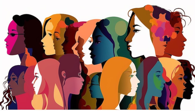 Patroon vrouwen verschillende nationaliteiten illustratie, Internationale Vrouwendag, Generatieve ai