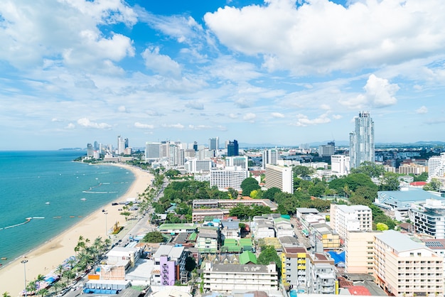 Pattaya Chonburi Thailand - 8 Nov 2021 : Beautiful landscape and cityscape skyline of Pattaya city is popular destination in Thailand.