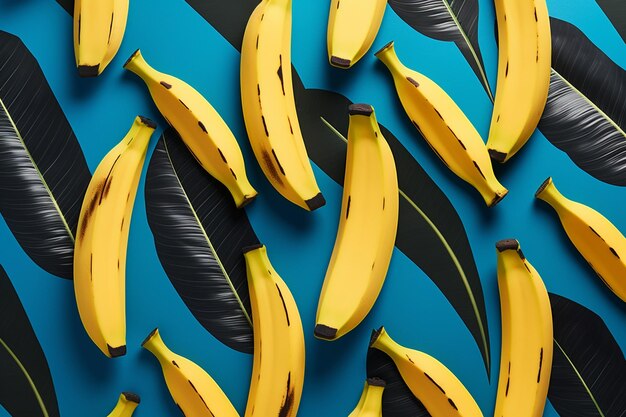 Photo pattern of bananas on the background of stripes