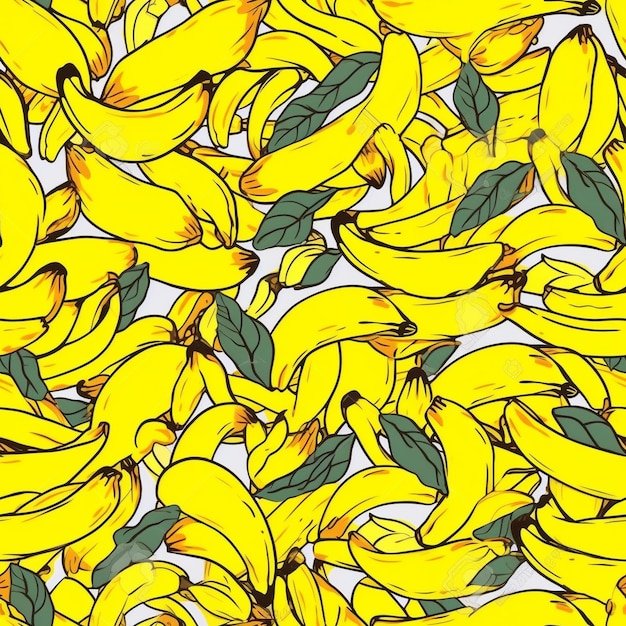 Photo a pattern of bananas with a green leaf.