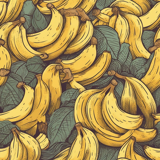 A pattern of bananas with leaves on it