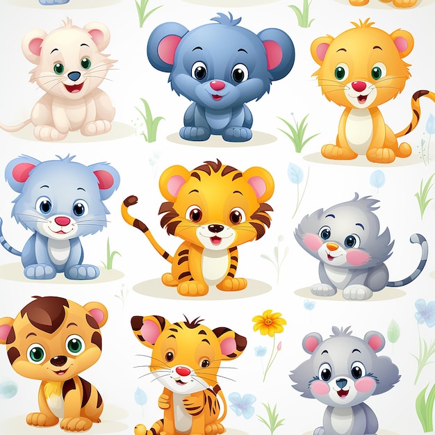 pattern of Barbie cartoon animals postage stamps