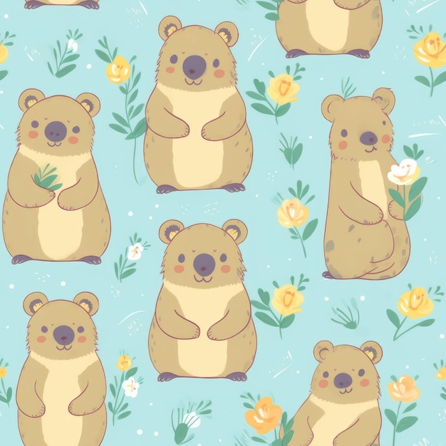 A pattern of bears on a blue background