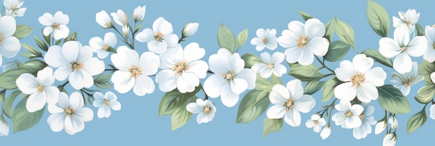 Pattern on blue background white flowers