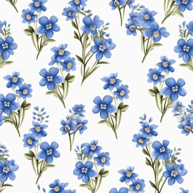 A pattern of blue flowers on a white background generative ai