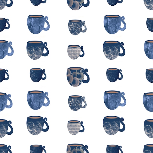 Pattern of blue mugs design for kitchen accessories towelstableclothsnapkins