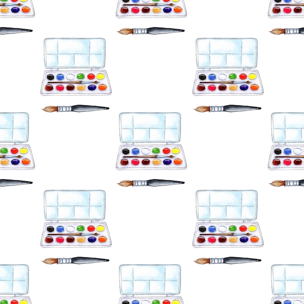 페인트와 수채화 브러시의 패턴 상자