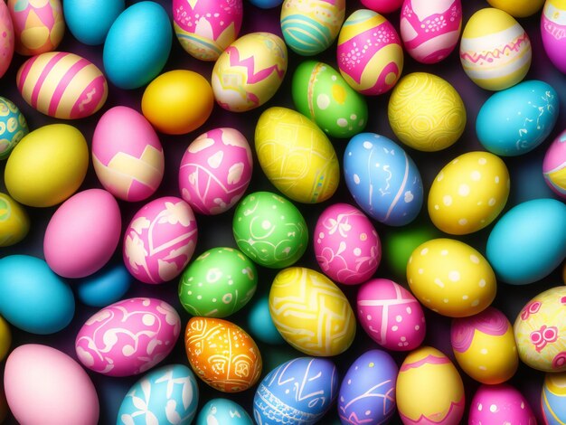 Photo pattern of bright easter eggs ai generated