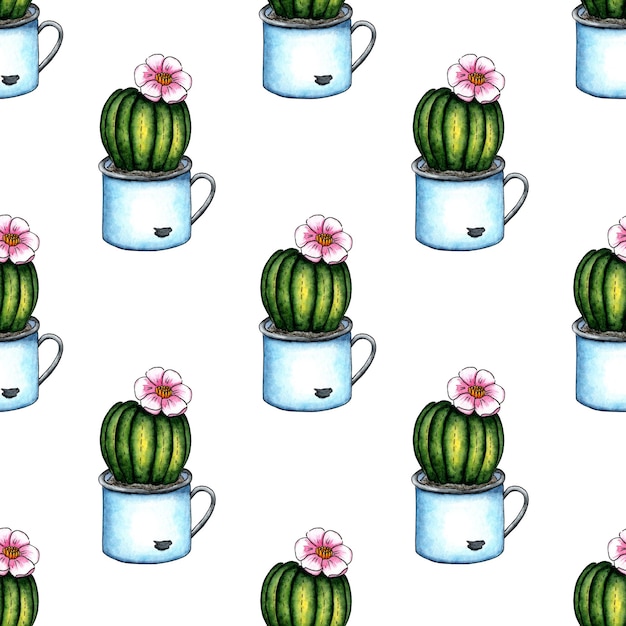 Modello cactus in una tazza dell'acquerello