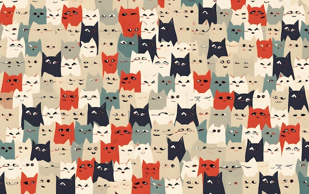 Photo a pattern of cats with different colors and the words cats.