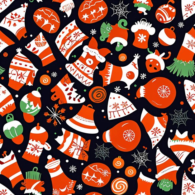 a pattern of christmas items