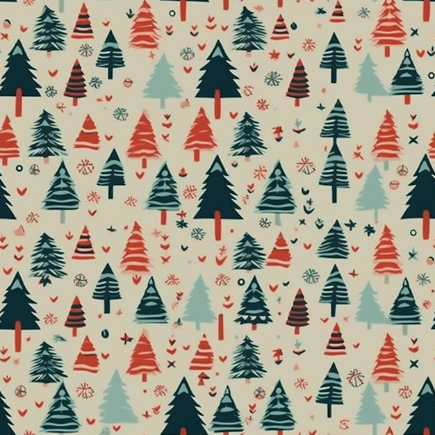 A pattern of christmas trees with a red background