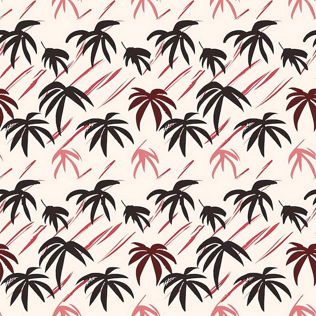 Pattern Coconut With Palm Tree Outlines and Minimalistic Design With Tile Seamless Art Tattoo Ink