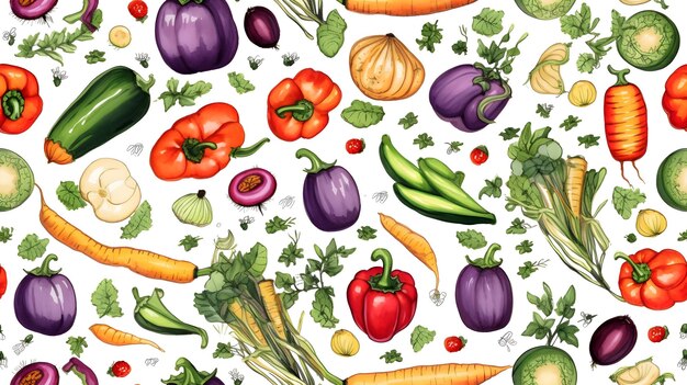 Pattern of colorful array of garden vegetables