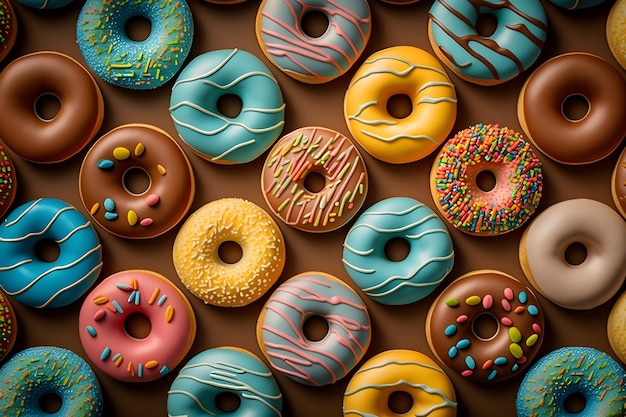 Pattern of colorful donuts background