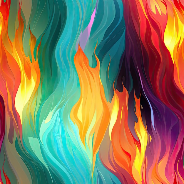 Photo pattern of colorful fire and water in a cartoon abstraction style tiled