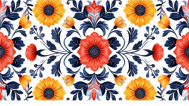 Photo a pattern of a colorful flower design on white background ai