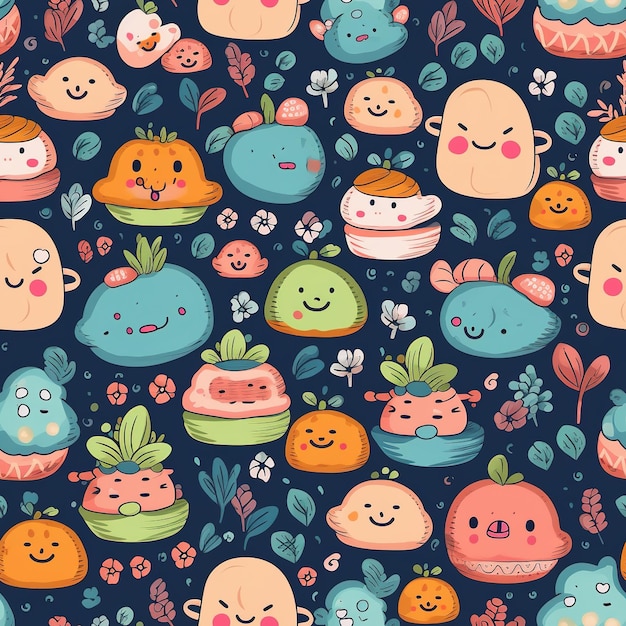 Photo a pattern of cute cartoon monsters.