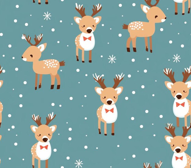 a pattern of deers with bows and snowflakes